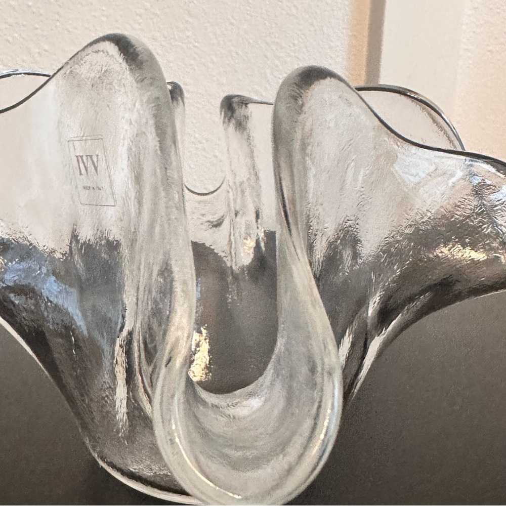 IVV Italian Handblown Art Ice Glacier Glass Hankerchief Bowl Small Ruffle Rare - Picture 9 of 16